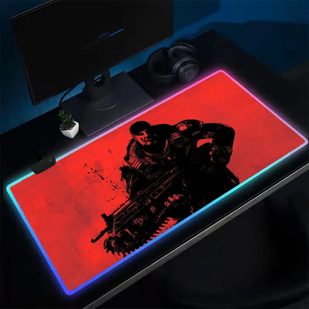 G-Gears Of Wars Games Mouse Pad Anime Gaming Mouse Pad LED Table Pads Backlit Rubber Desktop XXL Mousepad RGB Desk Mats