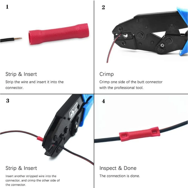 Practical Wiring Butt Connectors Assortment, Three Color Crimp Terminals, Craft Supplies, Various Gauges, 200 Pcs