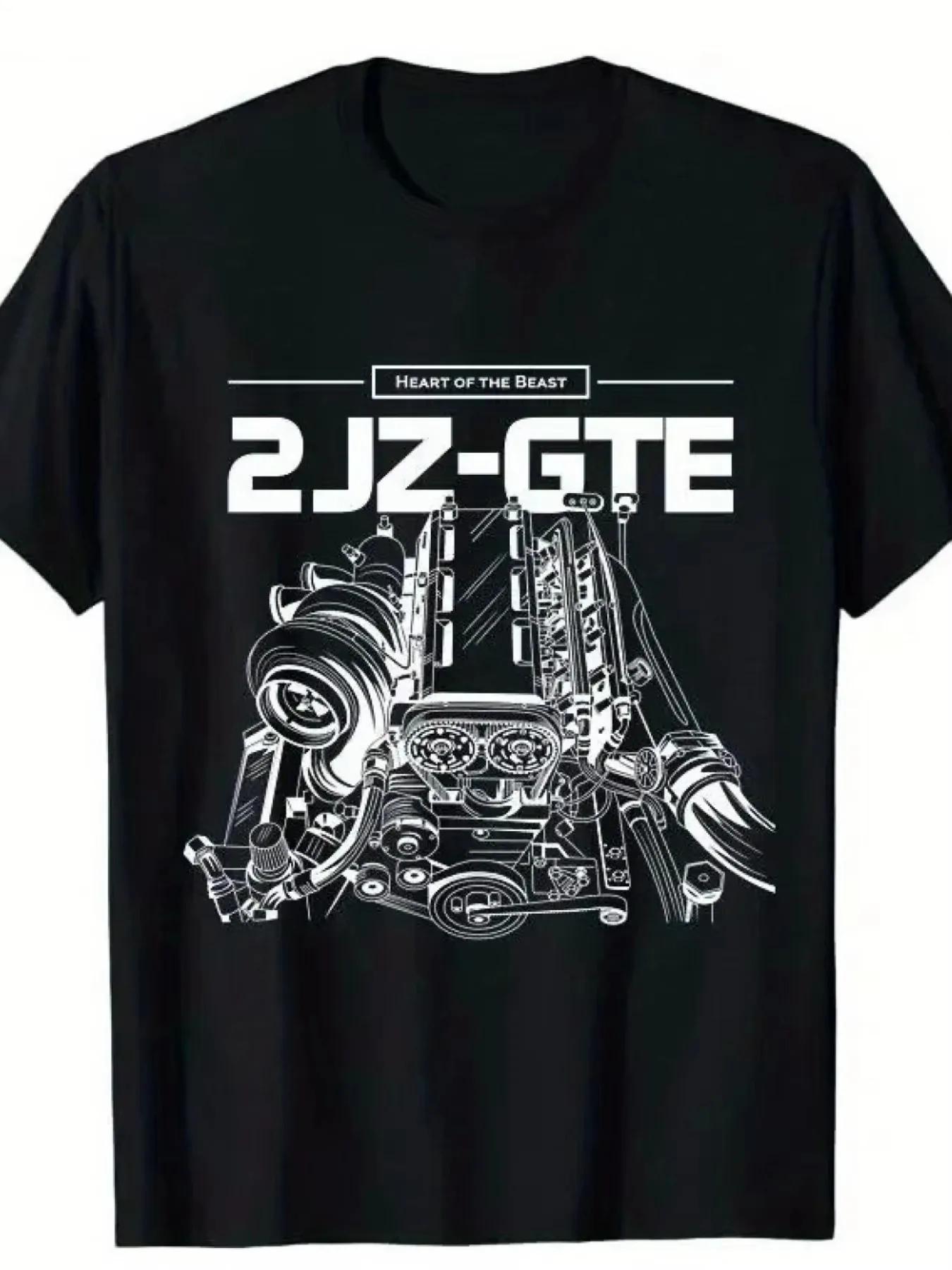 2026 New Family Matching Unisex Oversized Streetwear T Shirt 2JZ GTE Heart Of The Beast Engine Line Front Print Short Sleeve Tee