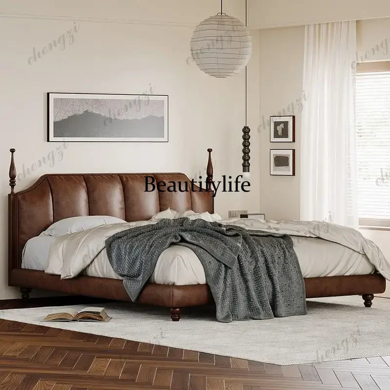 DD Leather Headboard Double Bed Vintage Elderly Storage Lounges Double Bed Bedroom Japanese Letto Matrimoniale Furniture Home