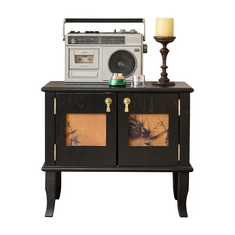 

French black medieval fragrant cloud yarn ash wood solid wood cabinet, living room storage, dining side cabinet,