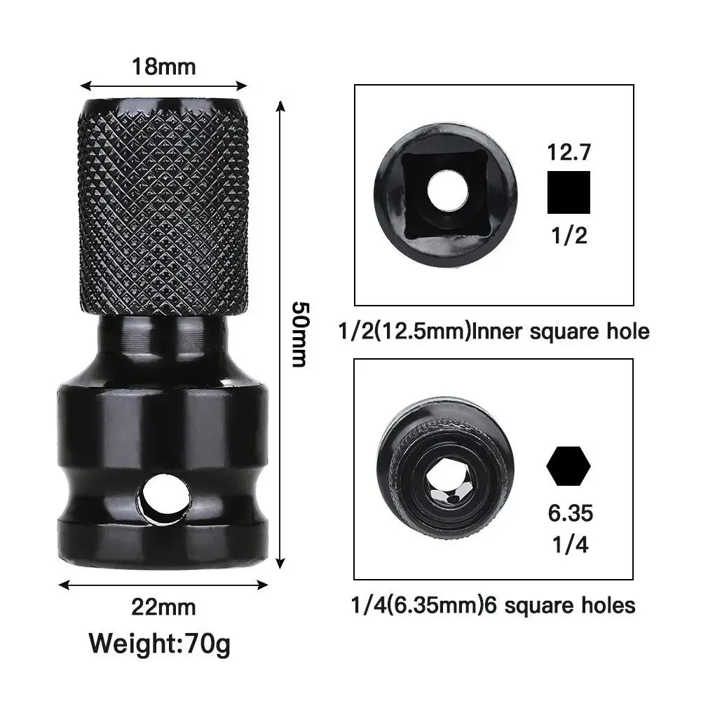 STONEGO 1PC 1/2 inch Square Drive to 1/4 inch Hex Socket Adapter Converter Chuck Adapter for Impact Air and Electric Wrench