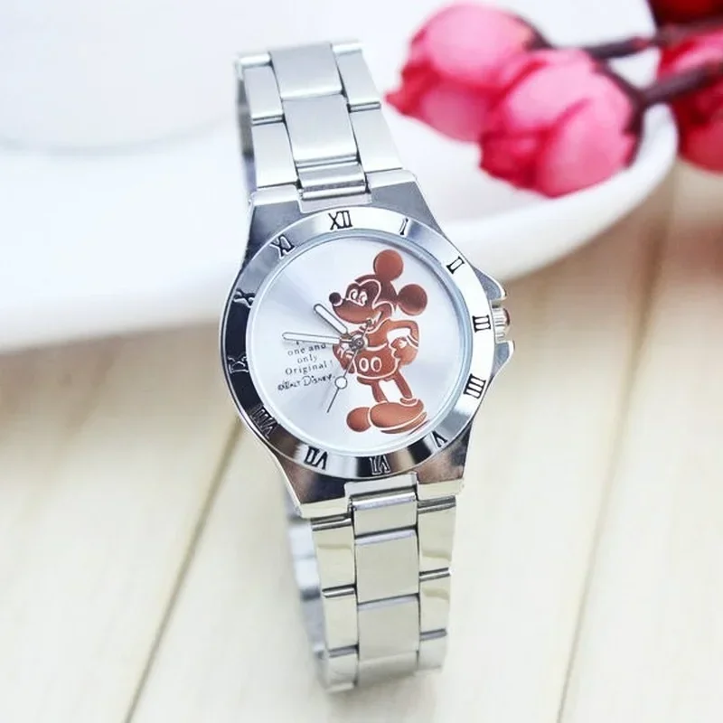 Disney Mickey Mouse Women Quartz Watch Fashion Mickey Watch Men Stainless Steel Watch for Girl Boy Cartoon Watches