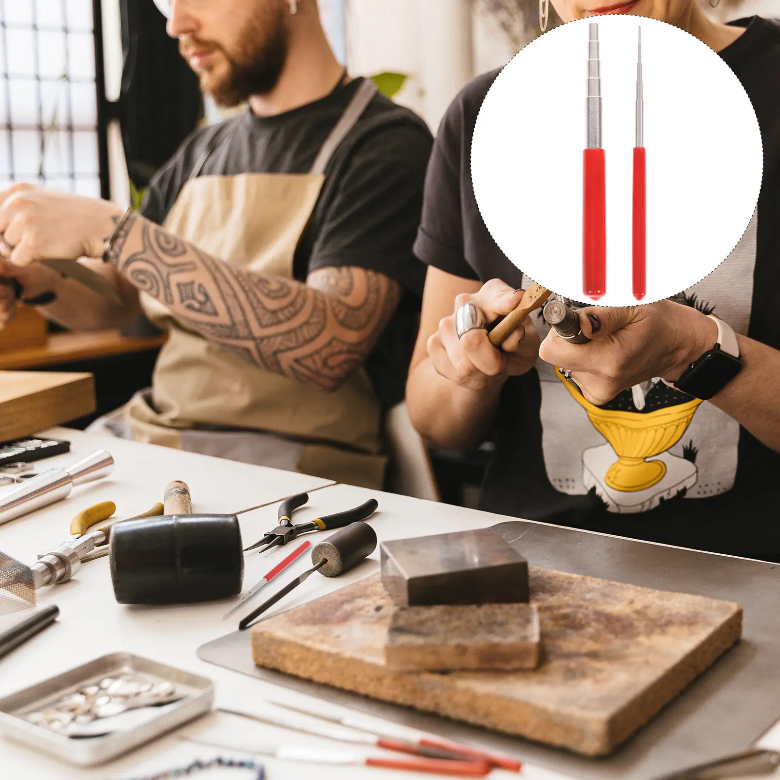 

2 шт. мандрели для изготовления ювелирных изделий, прутки для обмотки проволоки, инструменты для гибки проволоки с нескользящей резиновой ручкой, принадлежности для ювелирных работ