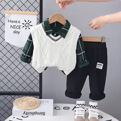 Kids Girls Boys 3pcs Clothing Sets Cartoon Spring Children Sweater Vest Hoodies Pants Tracksuits Kids Clothes Sport Suit  3 ages