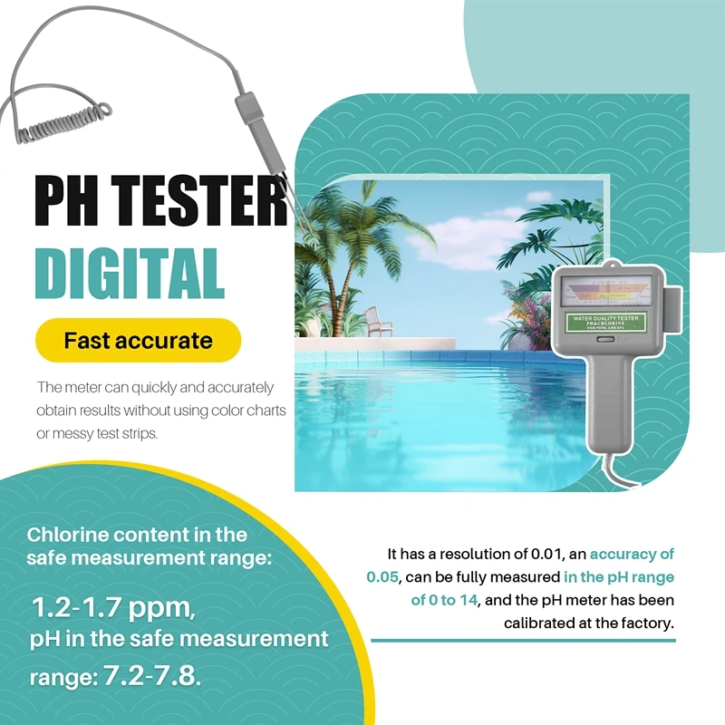 Water PH Chlorine Tester Swimming Pool Quality Spa Level Meter Analysis Measurement Monitor Detector Check Test Kit