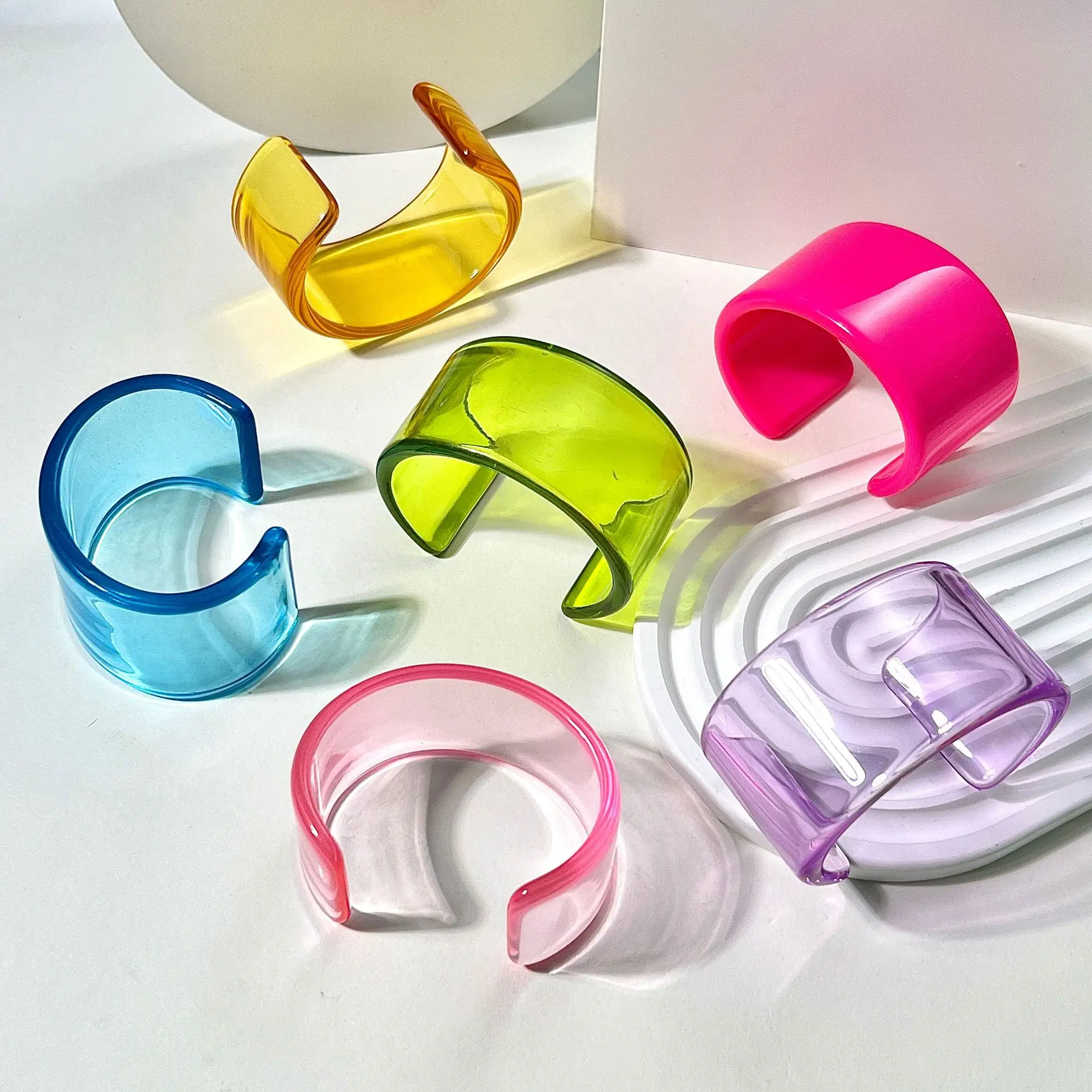 1pcs New Colorful Acrylic Resin Geometric Transparent Clear Opening Cuff Bracelet for Women Girls Party Jewelry