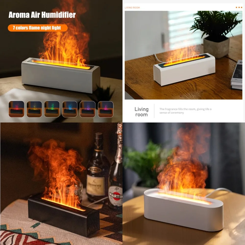 

Simulate Fire Effect Flame Night Light 2024 Ultrasonic Cool Mist USB Air Humidifier with Colorful Light and Essential Oil Diffus