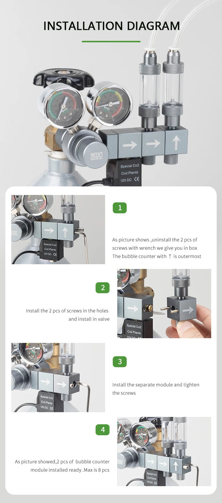 Aquarium DIY CO2-Regler Magnetventil Blasenzähler CO2-Kontrollsystem Fischbecken CO2-Druckminderer Ausrüstung – Detail 8