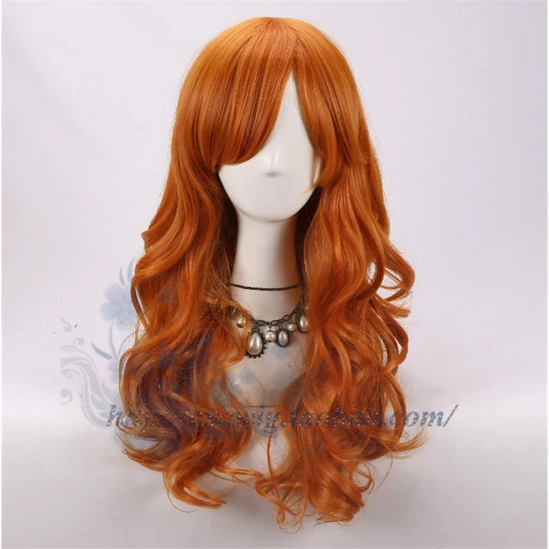 Anime Nami Synthetic Orange 60cm Long Curly Hair Cosplay for Adult Halloween Party Carnival Role Play Wigs + A Wig Capv;2,r'6;t.