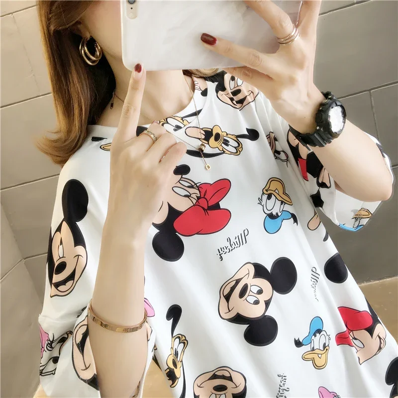 Summer Casual Family Matching Clothes Outfits Cartoon Mickey Print Mommy and Me Short Sleeve Tshirts Dress Woman Baby Girl Dress