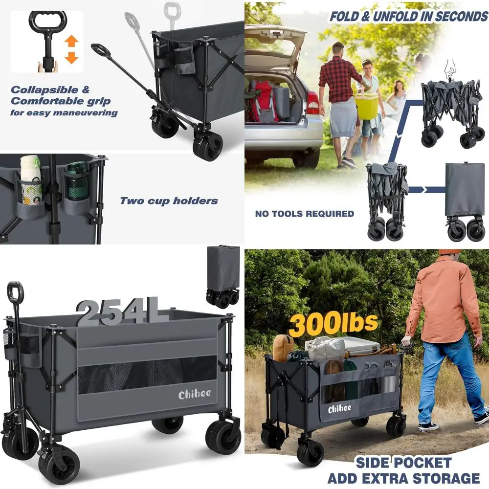 عربة أدوات خارجية قابلة للطي بسعة كبيرة الحجم وعجلات محمولة شديدة التحمل لجميع التضاريس وجيوب جانبية كبيرة الحجم ودكتور #1
