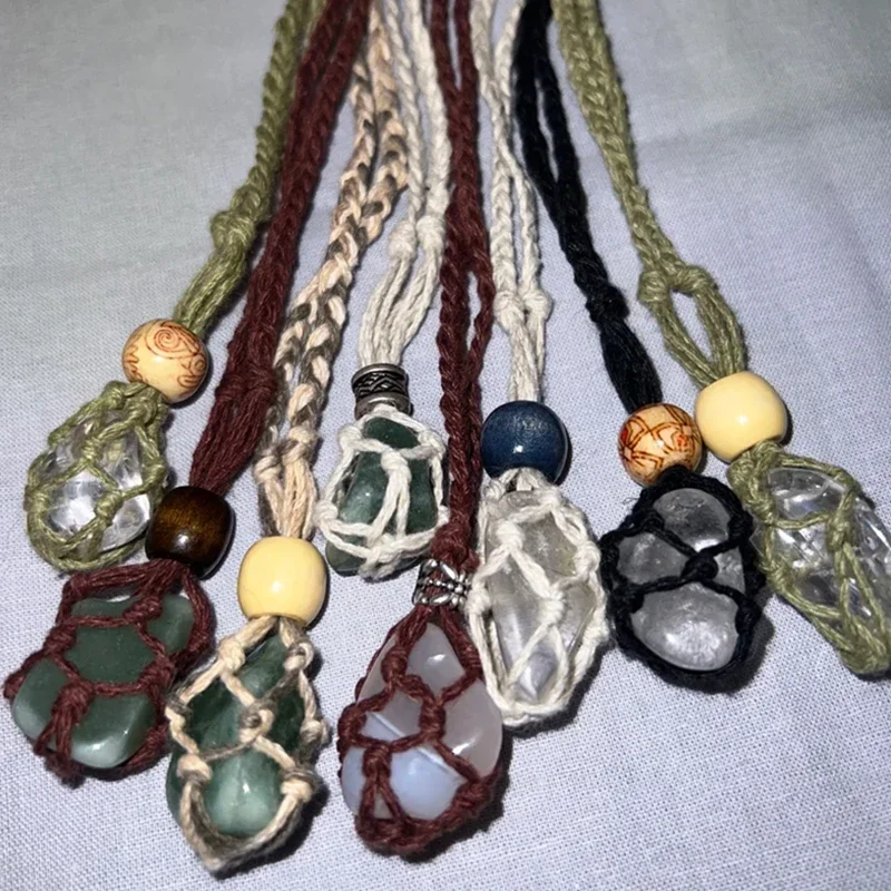 Adjustable Necklace Bracelet Cord Empty Stone Holder Wax Rope DIY Necklace Natural Quartz Crystal Chakra Healing Stone Net Bag