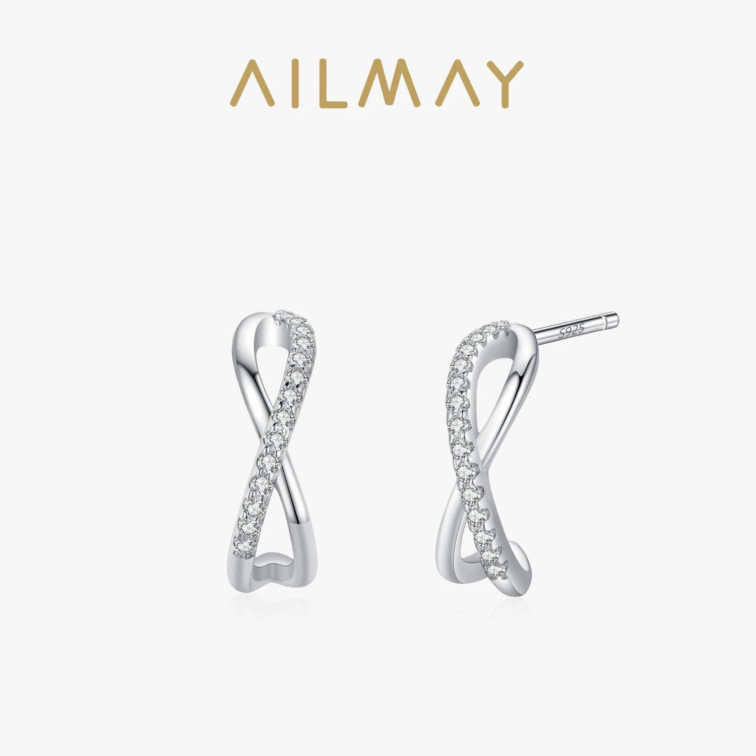 Ailmay 925 Sterling Silver Charm Infinite Love Sparkling Zircon Stud Earrings For Women Girl Cute Accessories Fashion Jewelry