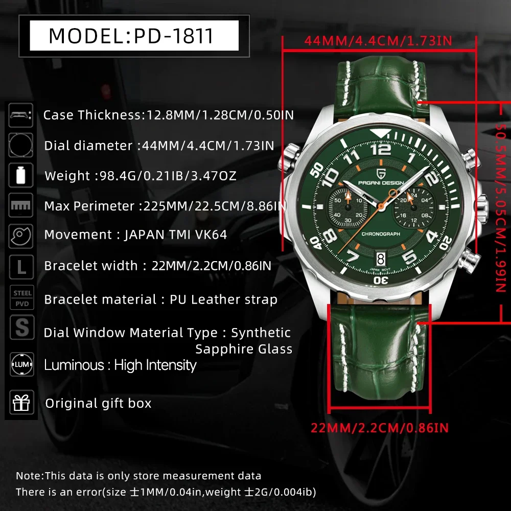 2025 Nuovi orologi da uomo PAGANI DESIGN Orologio al quarzo super luminoso per uomo Cronografo AR Orologio sportivo in pelle impermeabile con zaffiro