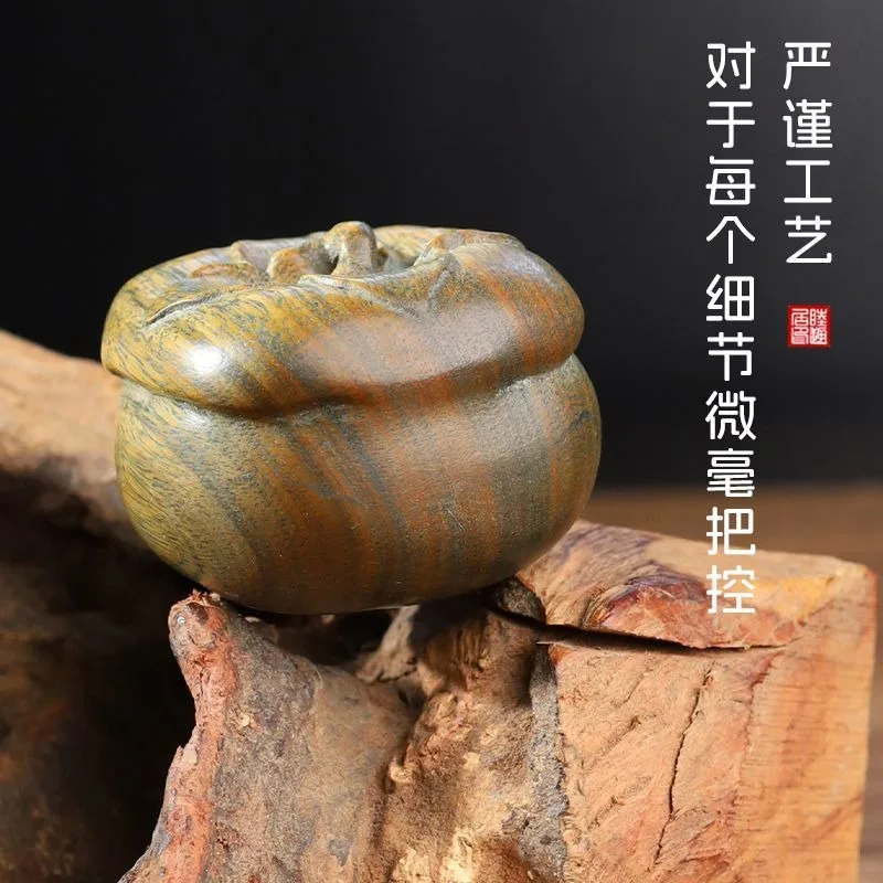 Green Sandalwood Persimmon Roller Chinese Style Decor Collectible Figurine Creative Desk Ornament Stress Relief Gift for Adults