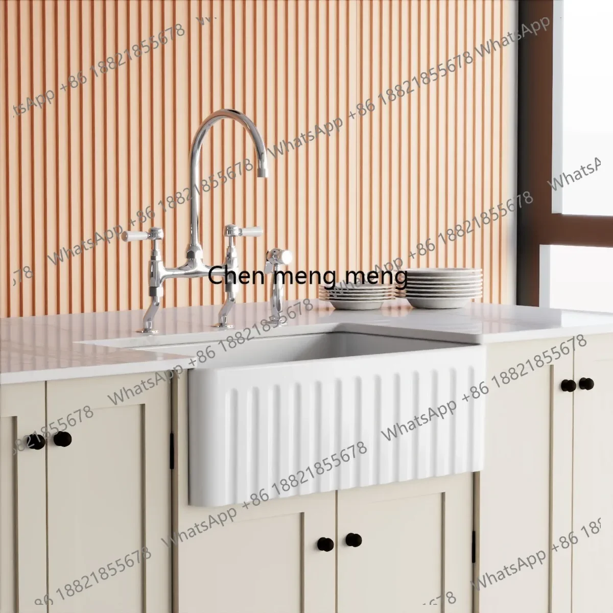

Grande promotion French retro bridge kitchen faucet all copper double hole rotatable adjustable installation hole spacing cerami