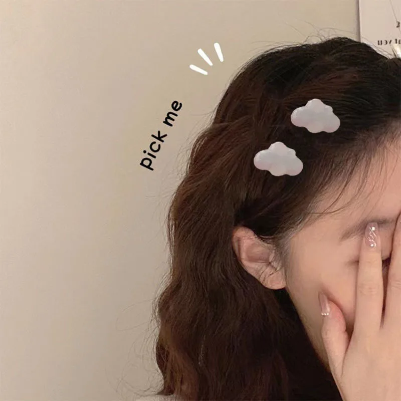 2pcs Simple and Cute Pearlescent Cloud Hairpin Transparent Girl Heart Duck Bill Clip Broken Hair Side Hairpin Headdress
