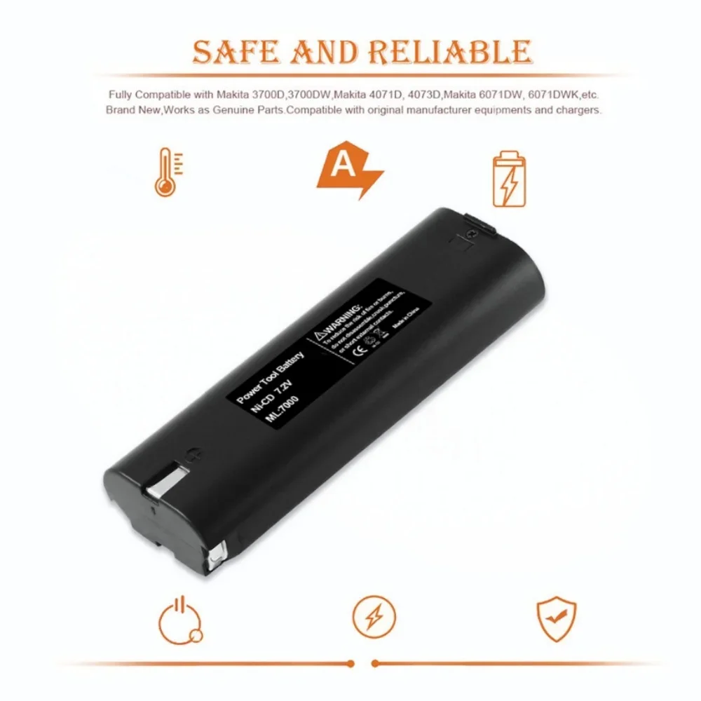 

Альтернативная Ni-MH аккумулятор 7,2 В, 5,0 Ач, подходит для Makita 7000 7002 7033 191679-9 192532-2 192695-4 632002-4 632003-2