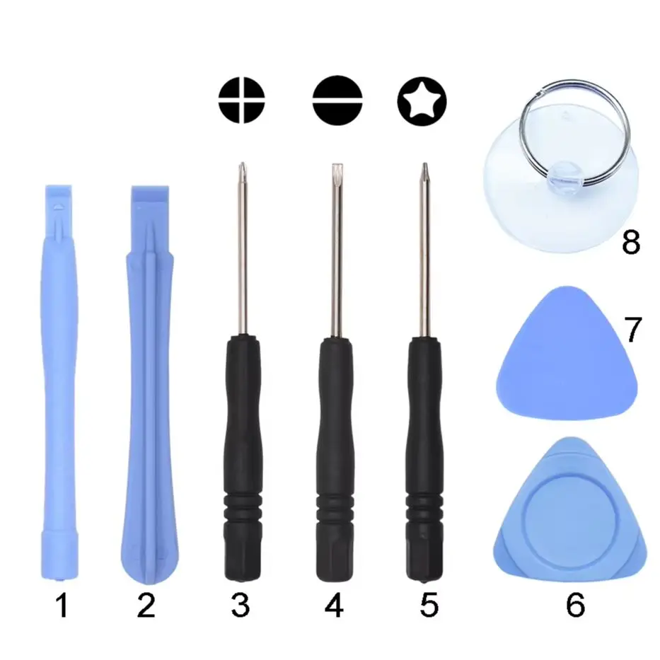 

Набор инструментов для открытия 8 в 1, черный набор мини-отверток для iPhone, инструмент для ремонта «сделай сам», 1000 компл./лот