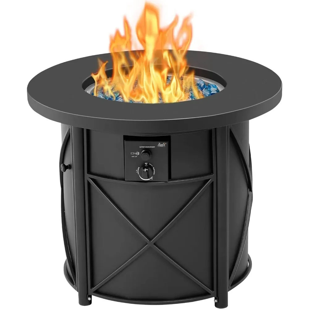 Propane Fire Pit Table, Gas Firepit 30 Inch 50,000 BTU with Fire Glass Cover Lid, Easy Assembly, 30’’ Propane Fire Pit Table