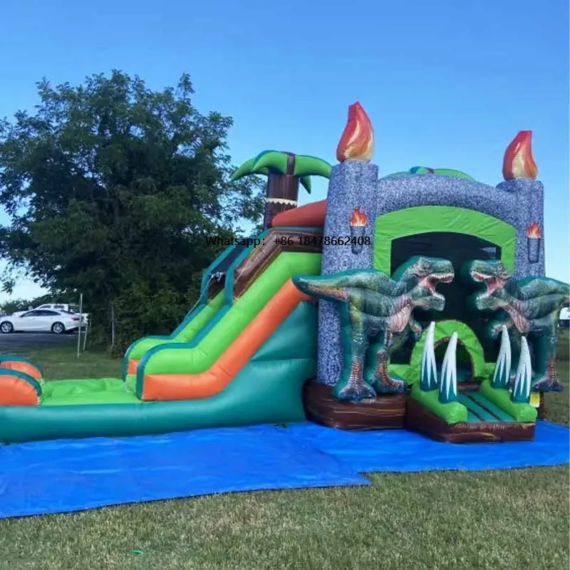 

Outdoor Dinosaur Large Bouncer Inflatable Park Commercial Bouncy Castle Inflatable T-Rex Water Slide Bounce House with Pool