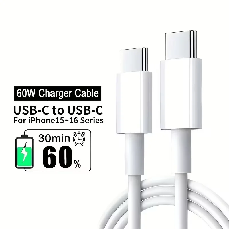 Multi-Pack Fast-Charging USB Type-C Data Cable, 3-Foot USB-C to USB-C Charging Cable, for iPhone 16/16 Plus/16 Pro/16 Pro Max