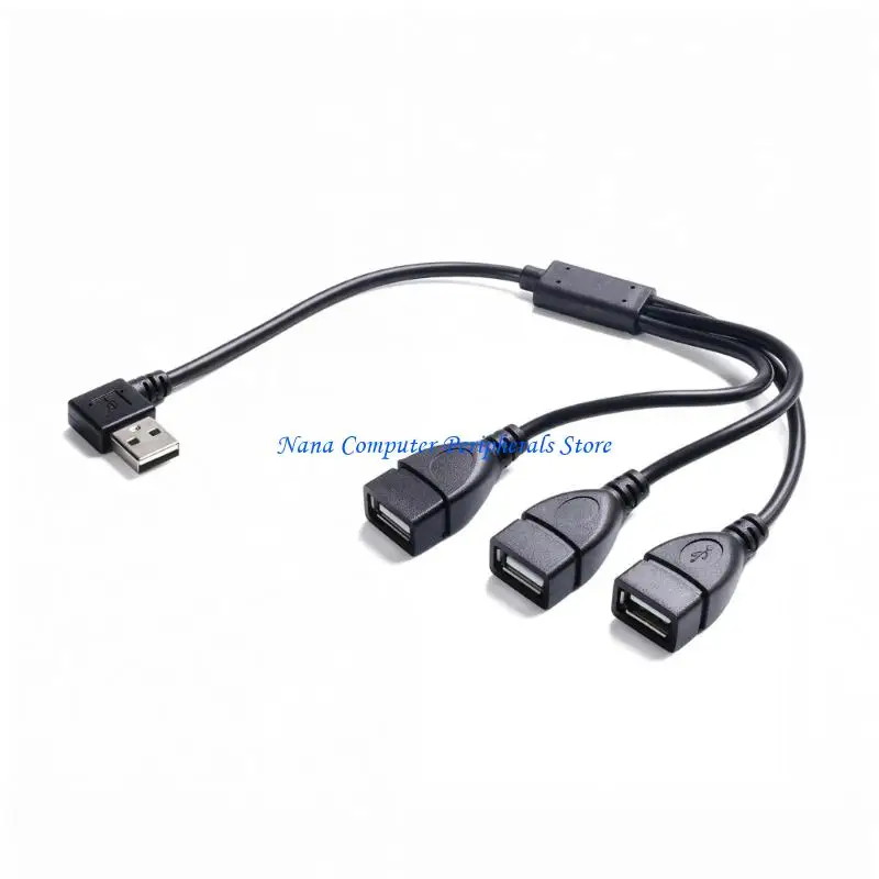 F68C Angled USB Male to Triple Female Extension Cable Allowing Charging and Data Transfer for Phones Tablets Keyboards