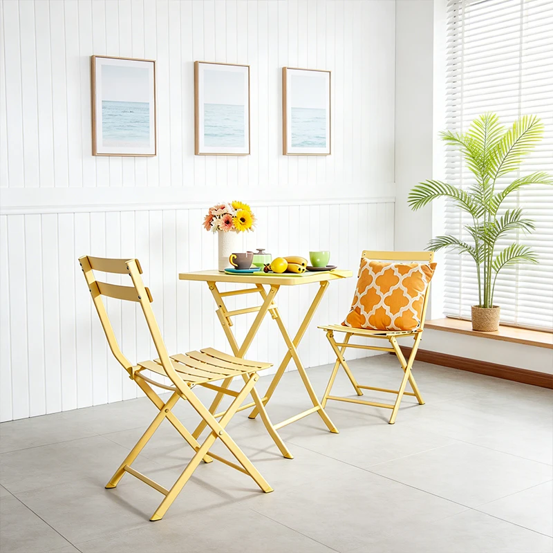 Iron Modern Design Folding Tables and Chairs Garden Courtyard Restaurant Stackable Dining Chair Outdoor Furniture Sets