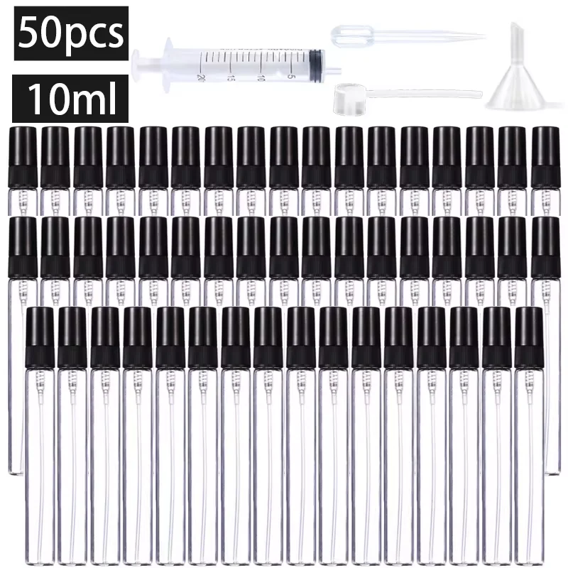 詰め替え可能なガラススプレーボトル,4つの無料アクセサリー,化粧品容器,香水,2 ml, 3 ml, 5 ml, 10ml, 50個