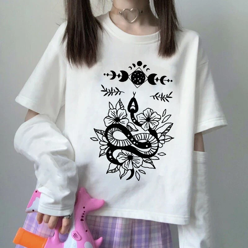 

Женская Повседневная футболка с длинным рукавом и круглым вырезом, свободная футболка с готическим змеиным рисунком, тонкая, уличная одежда, модная, Y2K