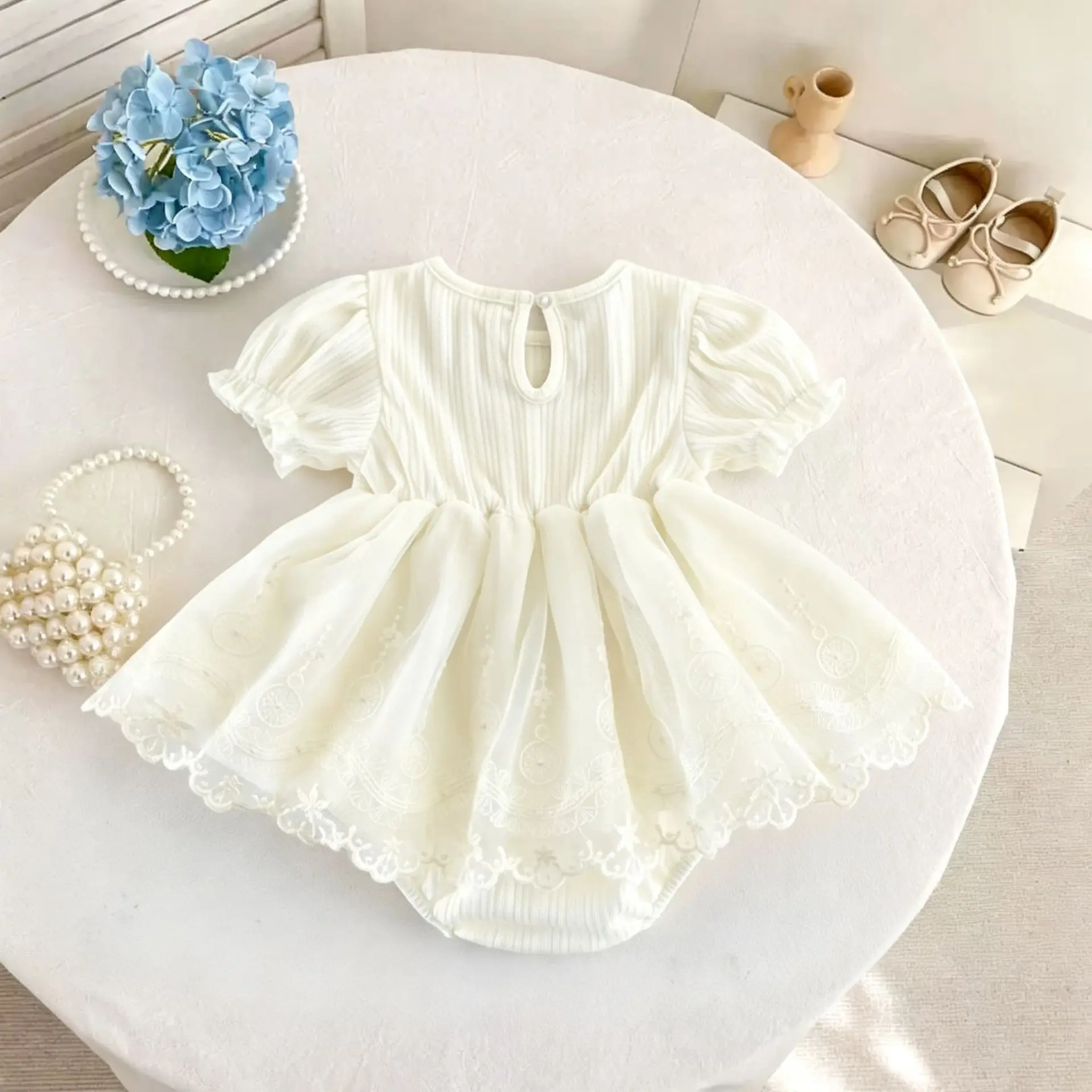 Summer New Sweet Short Sleeved Jumpsuit for Infants and Young Children Cotton Hoodie Women's Baby Lace Lace and Lace Fart Jacket