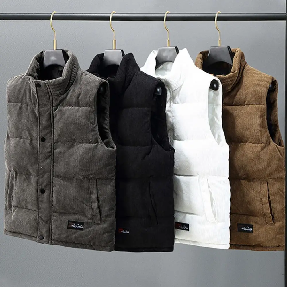 

Men Outdoor Waistcoat Men's Winter Windproof Padded Vest with Stand Collar Pockets Thickened Sleeveless Coat for Cold Weather