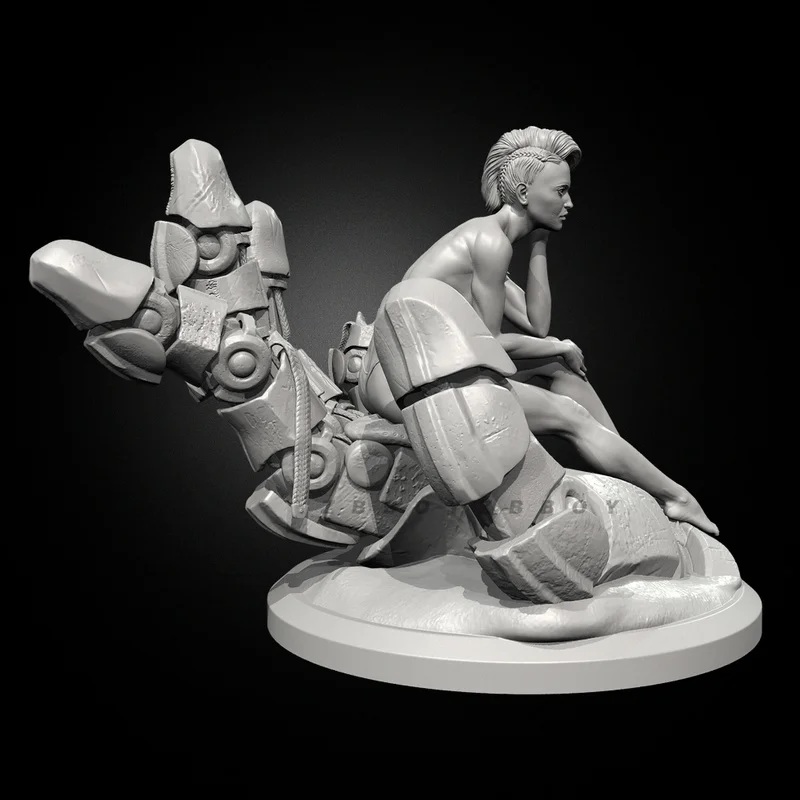 

30mm 40mm 65mm Resin Model Figure Girl On The Palm Of A Giant Machine Gk Micro 3d Printed White Model Toy Unassembled Unpainted