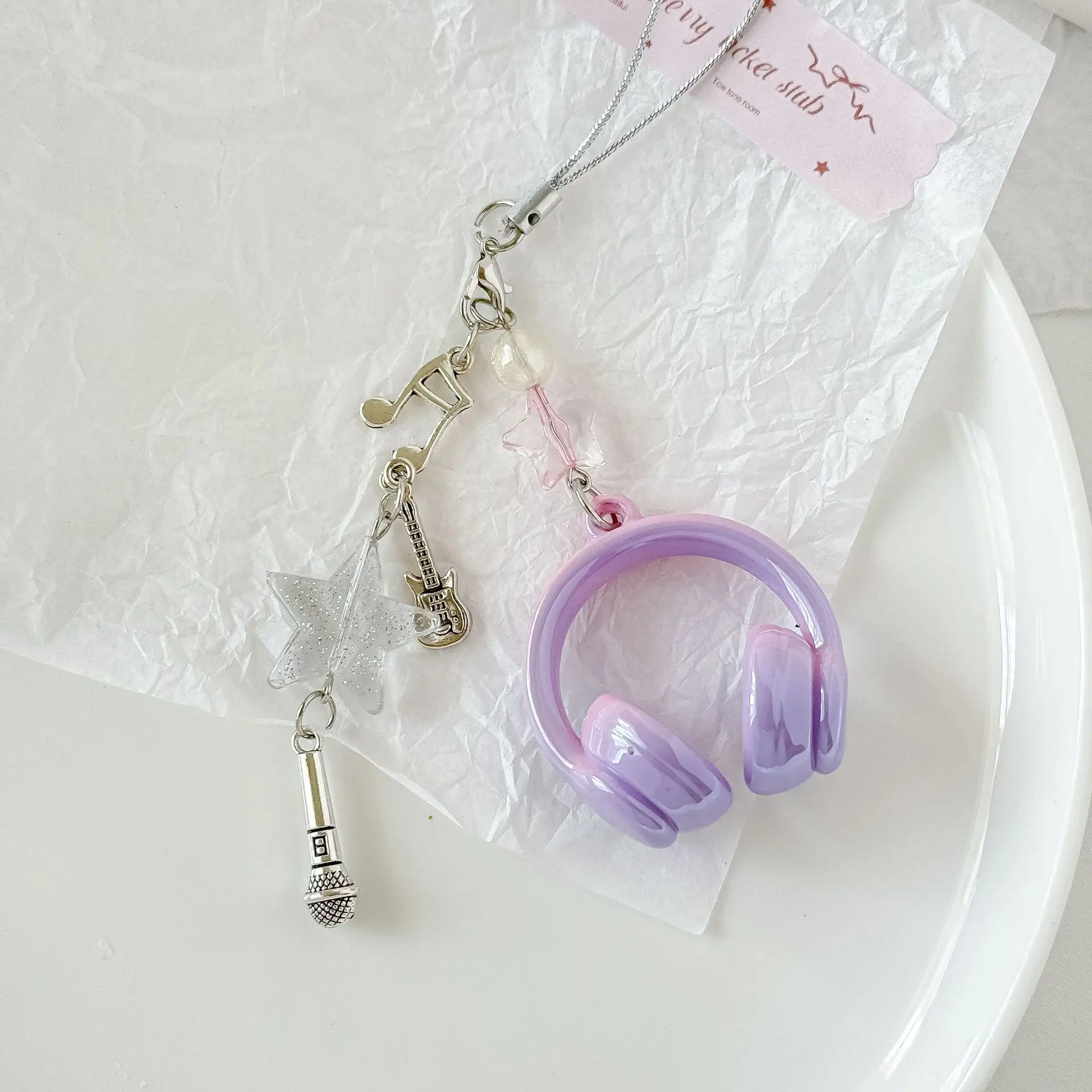 Ins Stil Musik Kopfhörer Perlen Telefon Kette Schlüsselbund Mädchen Y2K Kreative Mini Headset Tasche Anhänger Schlüsselring Hängen Lanyard Geschenk – Detail 4
