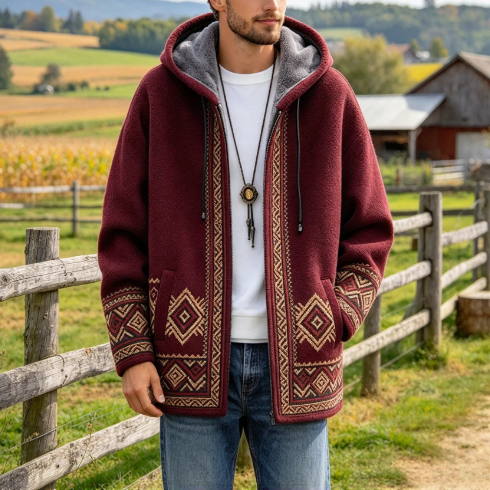 Men Cardigans Coats Gradient Pattern Abstract Art Graphics Printed Plush Thick Winter Casual Streetwear Unisex Clothing