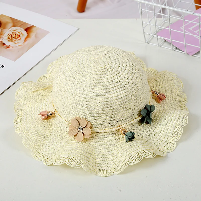 Sombrero transpirable de flores para bebé, sombrero de paja con bolso de mano, visera de Sol para niño y niña, protección UV, Panamá