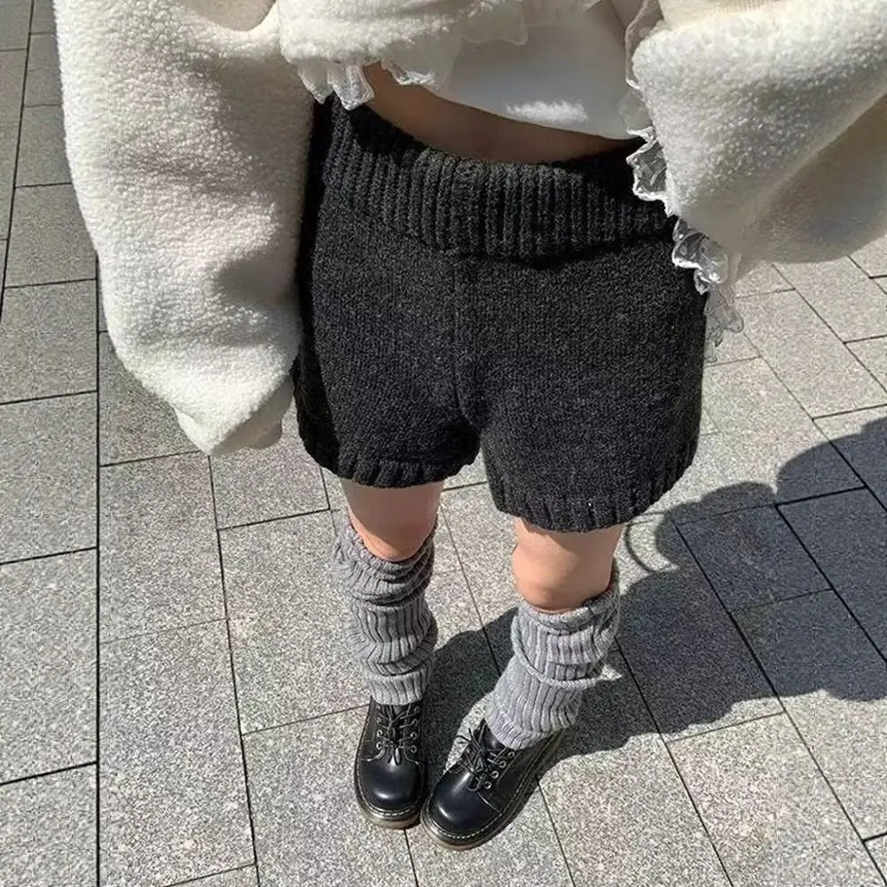 New Loose Knitted Shorts Soft Bodycon Fit High Waist Shorts A-Line Wide Leg Pants Female Fashion