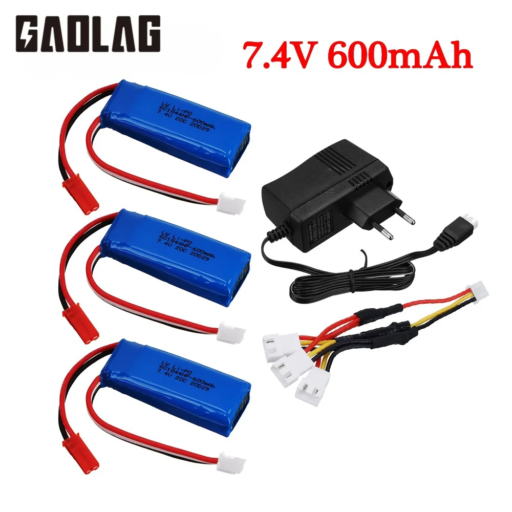 7.4V 600mAh 20C Lipo Battery with charger cable for WLtoys K969 K979 K989 K999 P929 P939 RC Car Parts 2s 7.4v Battery