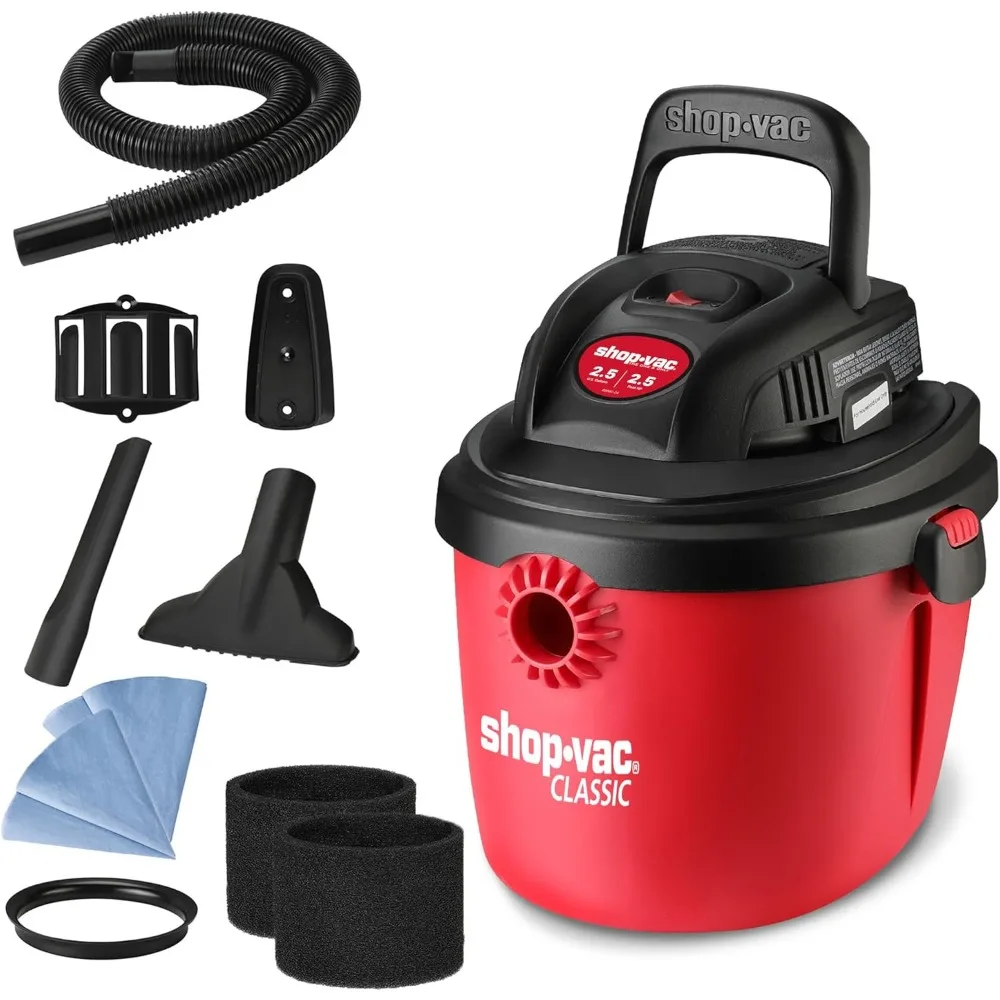 

2.5 Gallon Wet/Dry Vacuum with 2.5 HP, Portable Compact Shop Vac with Handle, Wall Bracket & Attachments for Home and Jobsite