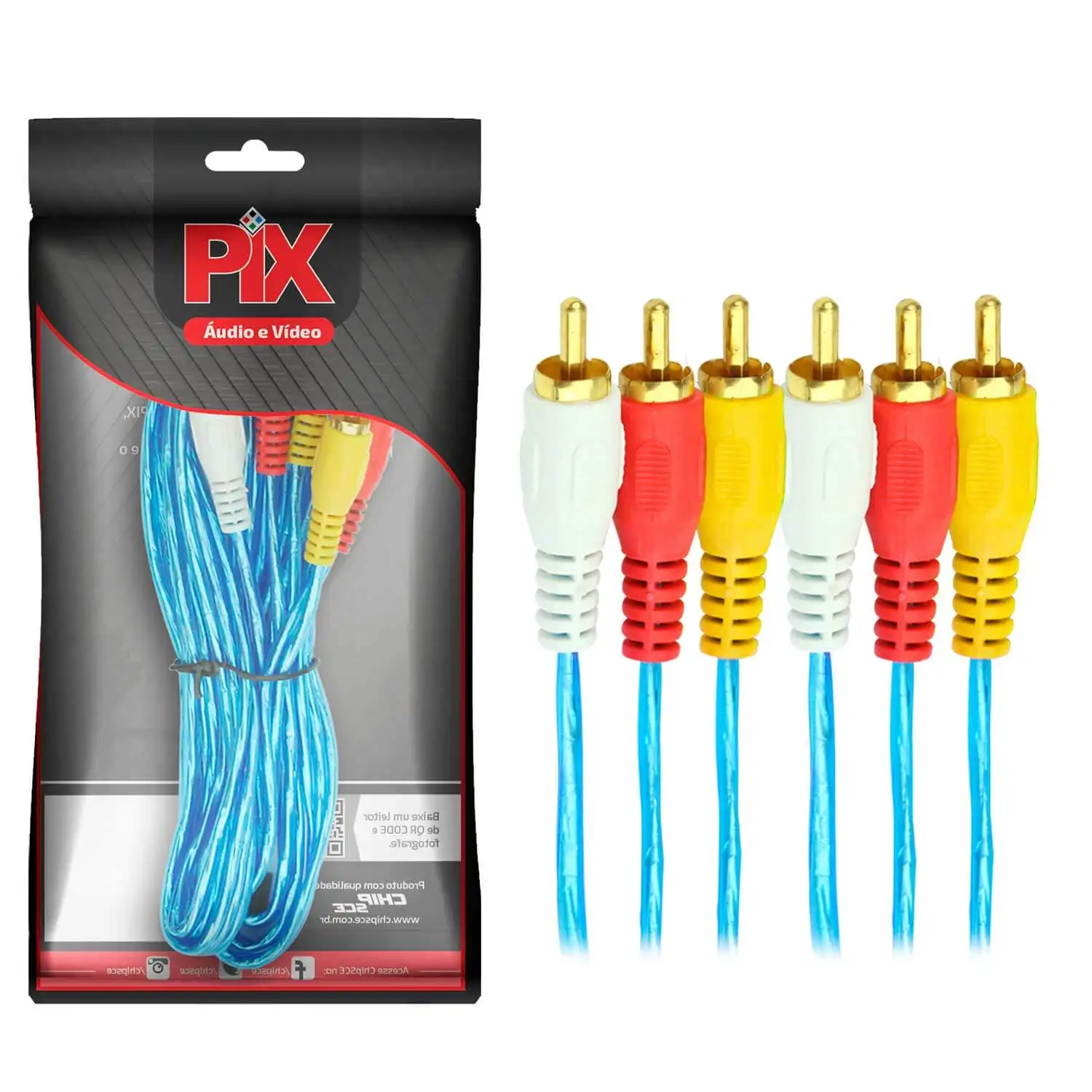 3 + 3 Rca Audio Cable Crystal Video 1,8 Meters Gold 24k