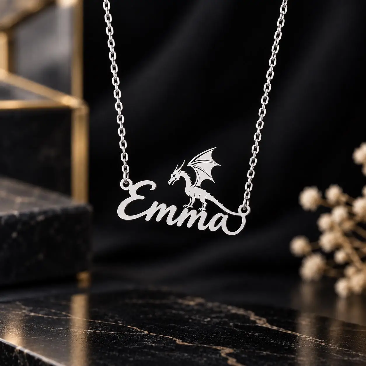 Flying Dragon Custom Name Necklace, Personalized Gift