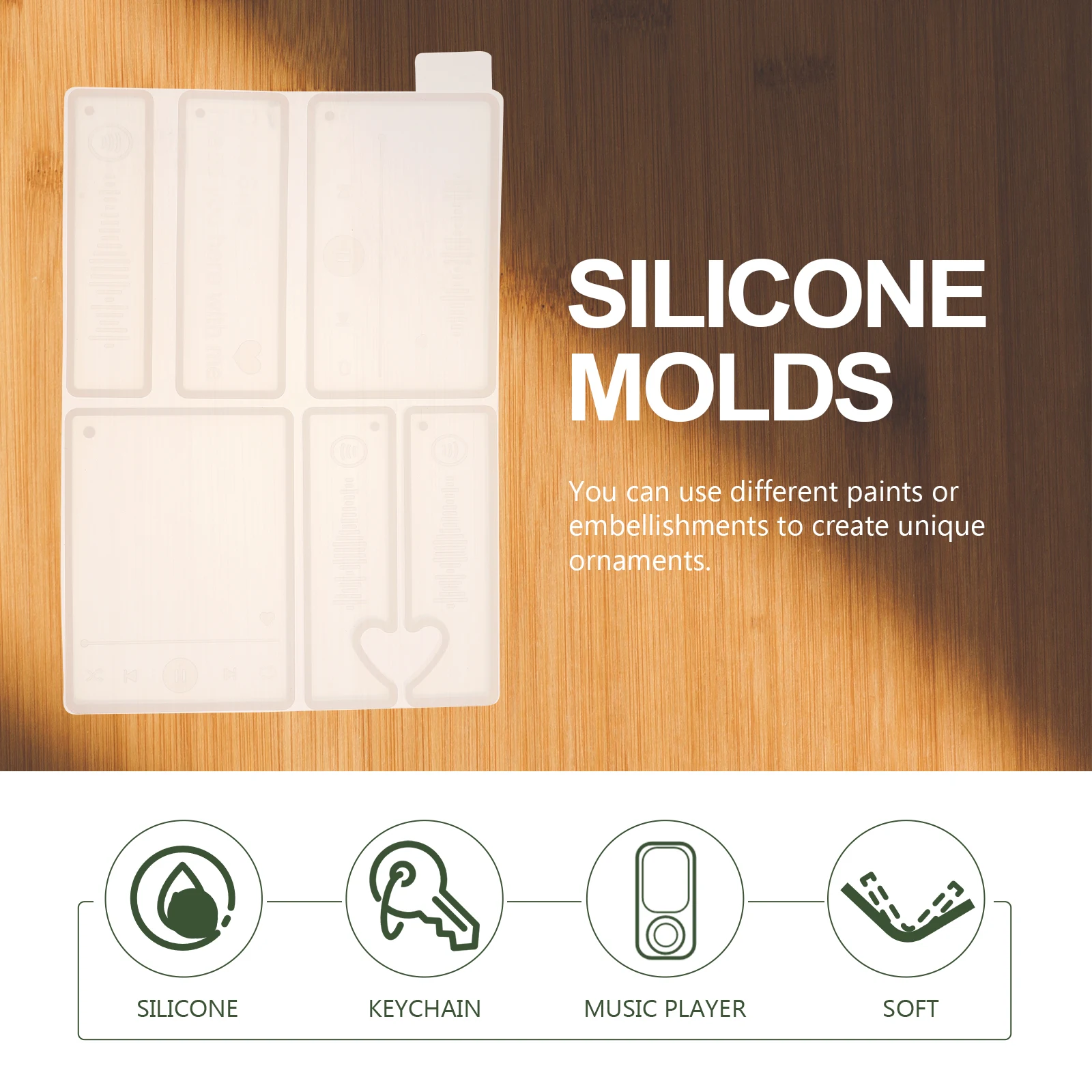 1 Set Music Player Keychain Molds Silicone Craft Mold Key Ring Pendant Epoxy Casting Tool Creative Design For Diy Keychain Diy