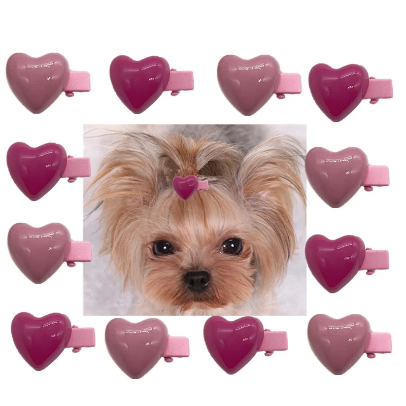 Cute Heart Shape Hairpins Pet Dog Hair Clips Puppy Cat Yorkie Teddy Pet Decor Barrette Hair Accessories for Small Dogs