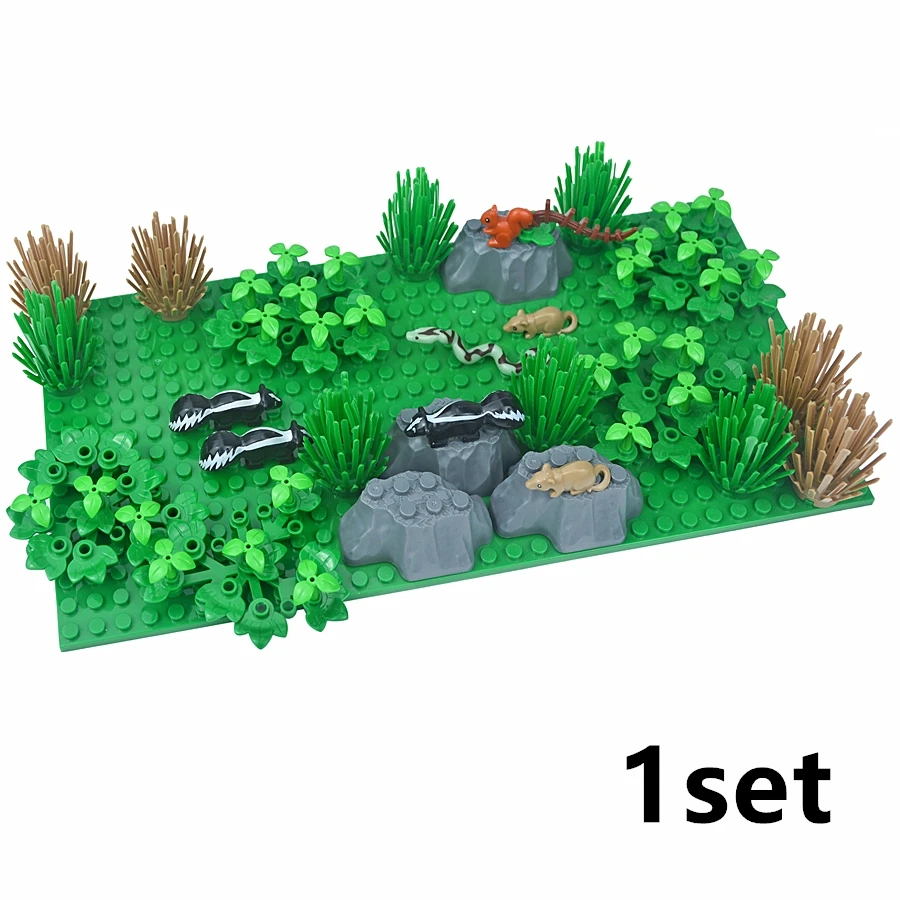 DIY Pflanzen Dschungel Wald Busch Szene Tropische Wildtiere Eichhörnchen Schlange Baum Fels Habitat Bausteine Zusammengebautes Kinderspielzeug – Detail 7
