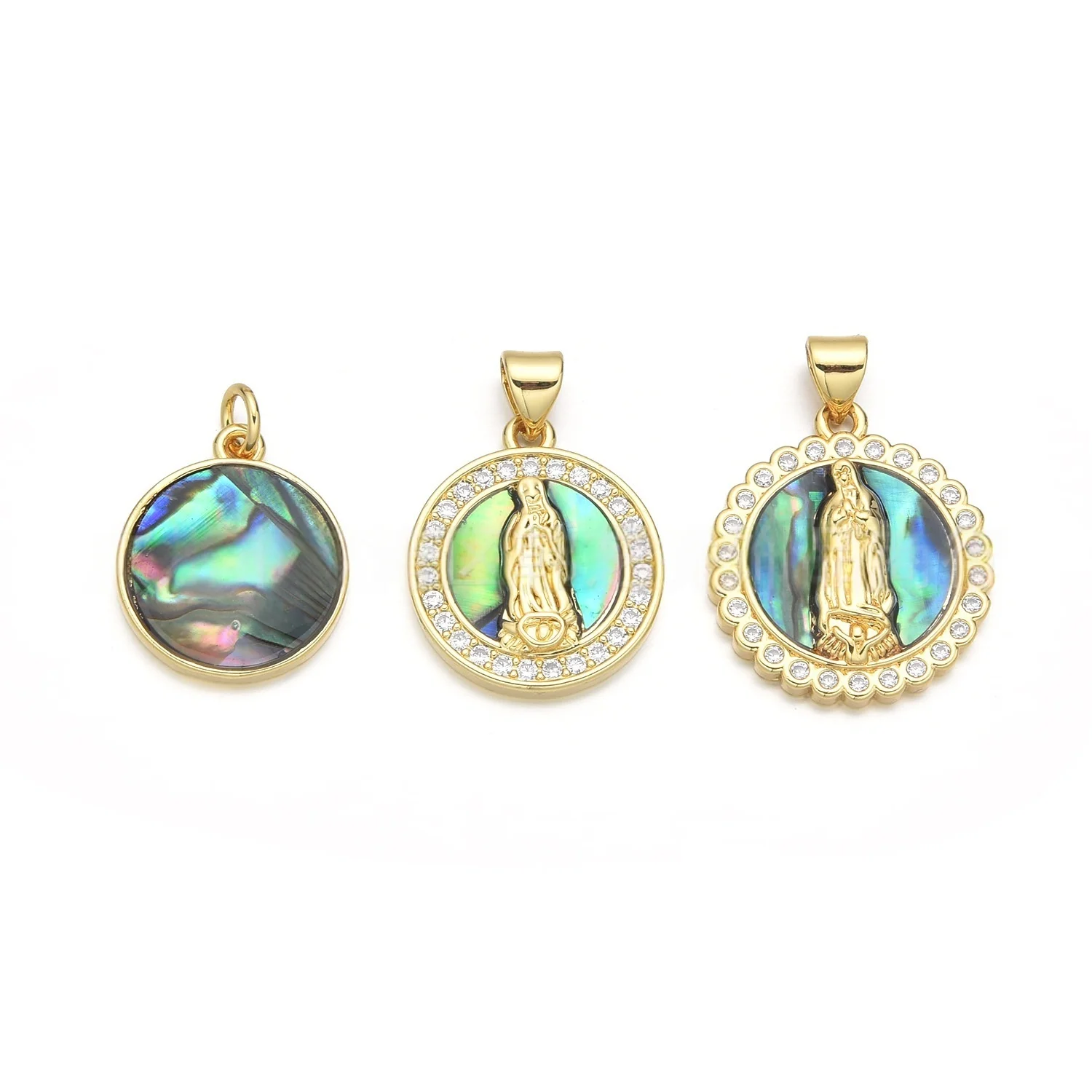 5pcs European and American Abalone Virgin Mary Round Brand Necklace Pendant DIY Jewelry Production Material Accessorie Wholesale