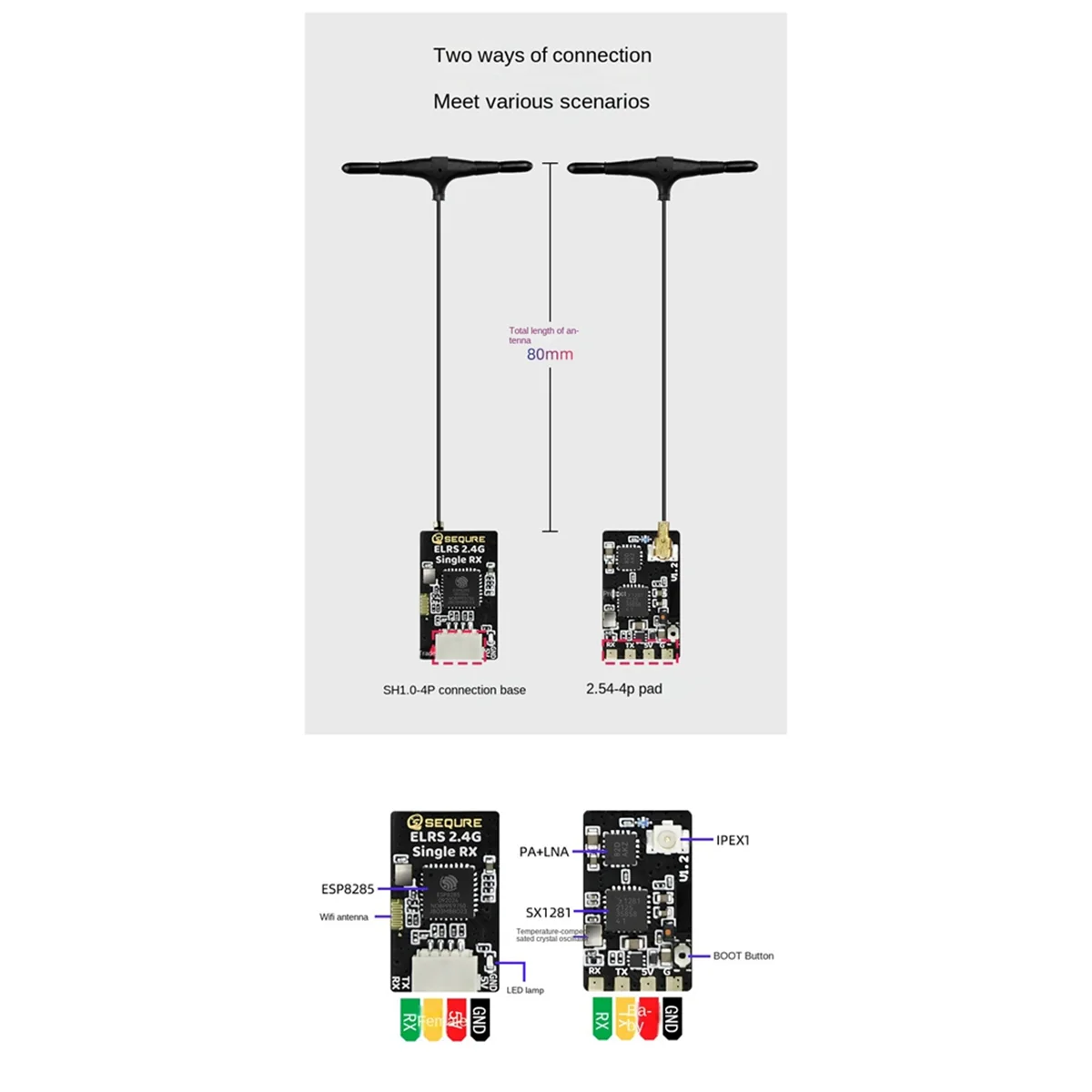 SEQURE ELRS 2.4GHz Single RX Single Antenna Receiver FPV Racing Drone Fixed Wing Small Size Long Distance High Refresh Rate Low