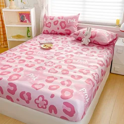 Pink Leopard Print Fitted Sheet Cheetah Bedding 3pcs for Kids Teens Girls Adults Room Decor,Wild Animal Skin Texture Bed Cover