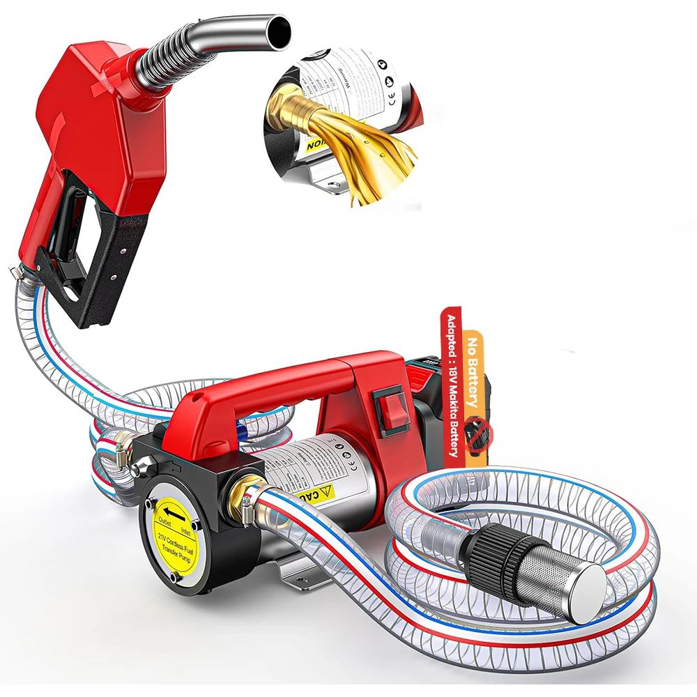 Taskstar 12GPM draadloze dieselbrandstofoverdrachtpomp met 2x6.6FT slangen Elektrische dieselkerosineoverdracht voor 18V Makita batterijpin