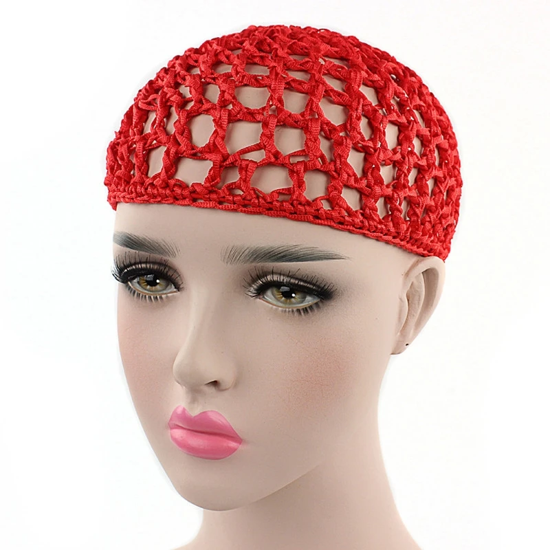 Womens Mesh Hair Net Crochet Cap Solid Color Snood Sleeping Night Cover Turban